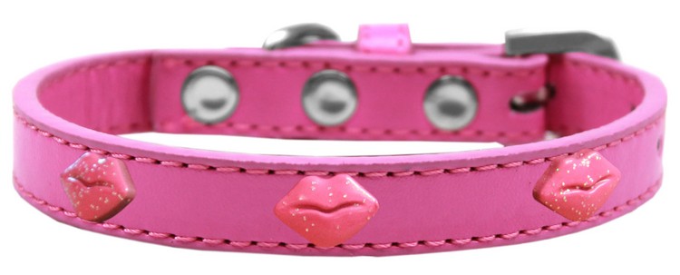 Pink Glitter Lips Widget Dog Collar Bright Pink Size 10